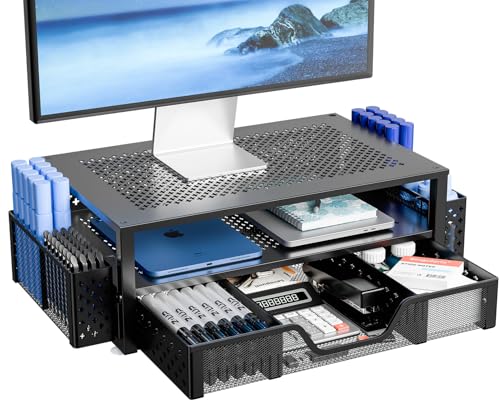 Simple Trending Monitorständer mit 2 Ebenen, Metall-Schreibtisch-Organizer mit rutschfestem Saugnapf für Laptop, Computer, iMac, PC, Drucker, schwarz von Simple Trending