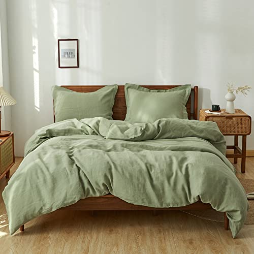 Simple&Opulence 100 % Leinen, Bettbezug Set, 2-teilig, natürlicher französischer Stil, gewaschener Flachs, einfarbig, atmungsaktiv, weich, Salbeigrün, Doppelbett von Simple&Opulence