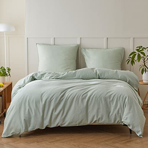 Simple&Opulence Halbleinen Bettwäsche 155x220, Atmungsaktiver Bettbezug Set aus Baumwolle und Leinen mit 80x80 cm Kissenbezug,Oeko-TEX Sommerbettwäsche,Mintgrün von Simple&Opulence