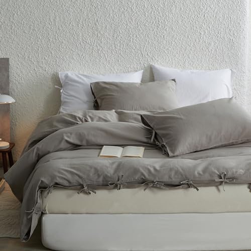 Simple&Opulence Halbleinen Bettwäsche 230x220,Atmungsaktiver Bettbezug mit 2 er Kissenbezug,Oeko-TEX Zertifiziert Bettwäsche-Set aus Baumwolle und Leinen,Grau von Simple&Opulence
