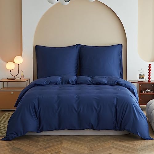 Simple&Opulence Bambus Bettbezug Set, Seidiger und weicher Bettbezug Kühle Bettwäsche Perfekt für Haut und Haar mit Kopfkissenbezügen,Dunkelblau,155x220cm von Simple&Opulence