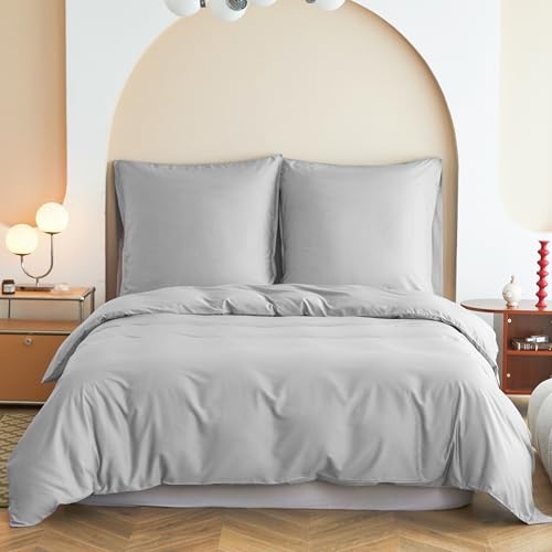 Simple&Opulence Bambus Bettbezug Set, Seidiger und weicher Bettbezug Kühle Bettwäsche Perfekt für Haut und Haar mit Kopfkissenbezügen,Silver Grey,135x200cm von Simple&Opulence