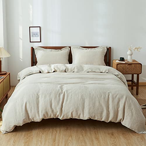 Simple&Opulence Bettbezug-Set 100% Naturleinen Bequem Einfach Bettwäsche,2 Kissenbezügen 50x75cm（Leinen,230 x 220cm） von Simple&Opulence