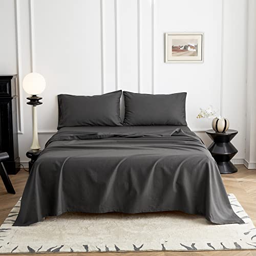 Simple&Opulence Bettlaken aus Leinen und Baumwolle superweiches, pflegeleichtes Bettlaken,Dunkelgrau,228 x 255 cm von Simple&Opulence