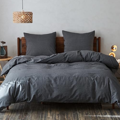 Simple&Opulence Bettwäsche 135x200 Baumwolle 2 Teilig, Weiche und Atmungsaktiv Bettwäsche-Sets mit Reißverschluss ÖkoTex Zertifiziert Bettbezug und 1 Kissenbezüge 80x80, Anthrazit von Simple&Opulence