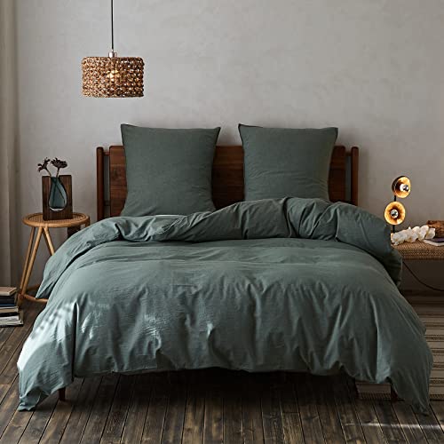 Simple&Opulence Bettwäsche Set-100% Gewaschene Baumwolle Weiche und Angenehme Schlafkomfort-ÖkoTex Zertifiziert Bettbezug & Kissenbezügen(155x220cm, Grün) von Simple&Opulence