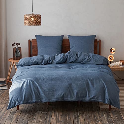 Simple&Opulence Bettwäsche 3 Teilig-100% Gewaschene Baumwolle Weiche und Angenehme Schlafkomfort-ÖkoTex Zertifiziert Bettbezug & 2 Kissenbezügen(200x200cm, 2x80x80cm, Blau) von Simple&Opulence