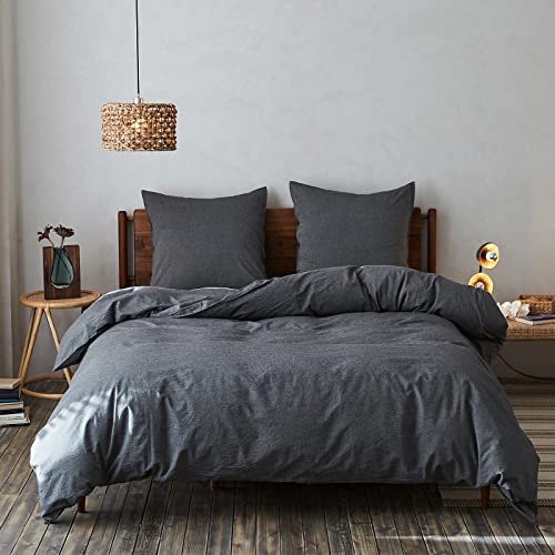 Simple&Opulence Bettwäsche Set -100% Gewaschene Baumwolle Weiche und Angenehme Schlafkomfort - ÖkoTex Zertifiziert Bettbezug & Kissenbezügen (155x220cm, Anthrazit) von Simple&Opulence