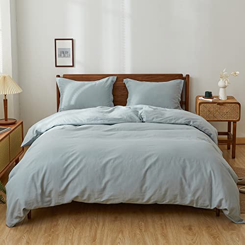 Simple&Opulence Bettwäsche-Set aus 100 % Leinen, schlichter Stil, 3-teilig, einfarbig, Bettwäsche mit Knopfverschluss, langlebig und pflegeleicht (helles Staubblau, Queen-Size) von Simple&Opulence