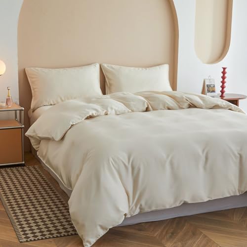 Simple&Opulence Bettwäsche-Set für Doppelbett, Bambus-Viskose, seidiger und weicher Bettbezug, coole Bettwäsche, perfekt für Haut und Haar, mit Kissenbezügen (200 x 200 cm, Beige) von Simple&Opulence