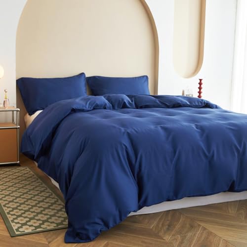 Simple&Opulence Bettwäsche-Set für Doppelbett, Bambus-Viskose, seidiger und weicher Bettbezug, coole Bettwäsche, perfekt für Haut und Haar, mit Kissenbezügen (200 x 200 cm, Marineblau) von Simple&Opulence