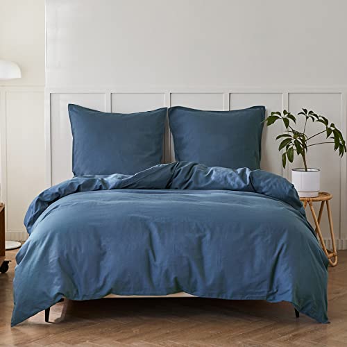Simple&Opulence Halbleinen Bettwäsche 155x220, Atmungsaktiver Bettbezug Set aus Baumwolle und Leinen mit 80x80 cm Kissenbezug,Oeko-TEX Sommerbettwäsche,Marineblau von Simple&Opulence