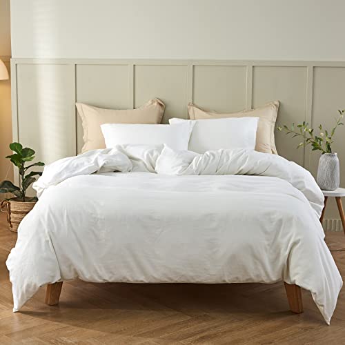 Simple&Opulence Leinen-Bettbezug, Doppelbett, natürliche Leinen-Baumwolle, Bettbezug mit Kissenbezug, Duble-Größe, Bettwäsche-Set, weich, warm, atmungsaktiv, 200x200 cm, Weiß von Simple&Opulence