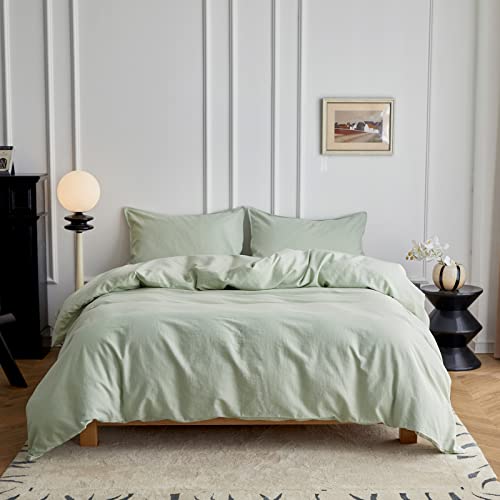 Simple&Opulence Leinen-Bettbezug für Kingsize, natürliche Leinen-Baumwolle, Bettbezug mit Kissenbezug, King-Size-Bettwäsche-Set, weich, warm, atmungsaktiv, 230x220 cm, mintgrün von Simple&Opulence