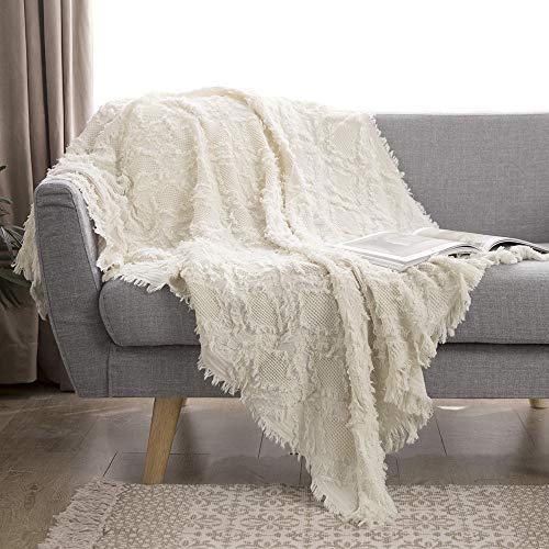 Simple&Opulence Überwurfdecke aus 100% Baumwolle für Bett, Couch, Boho-strukturiert, geometrisch, gestrickt, gewebte Decke mit Quasten, weich, leicht, atmungsaktiv, Shabby-Chic-Stil, von Simple&Opulence