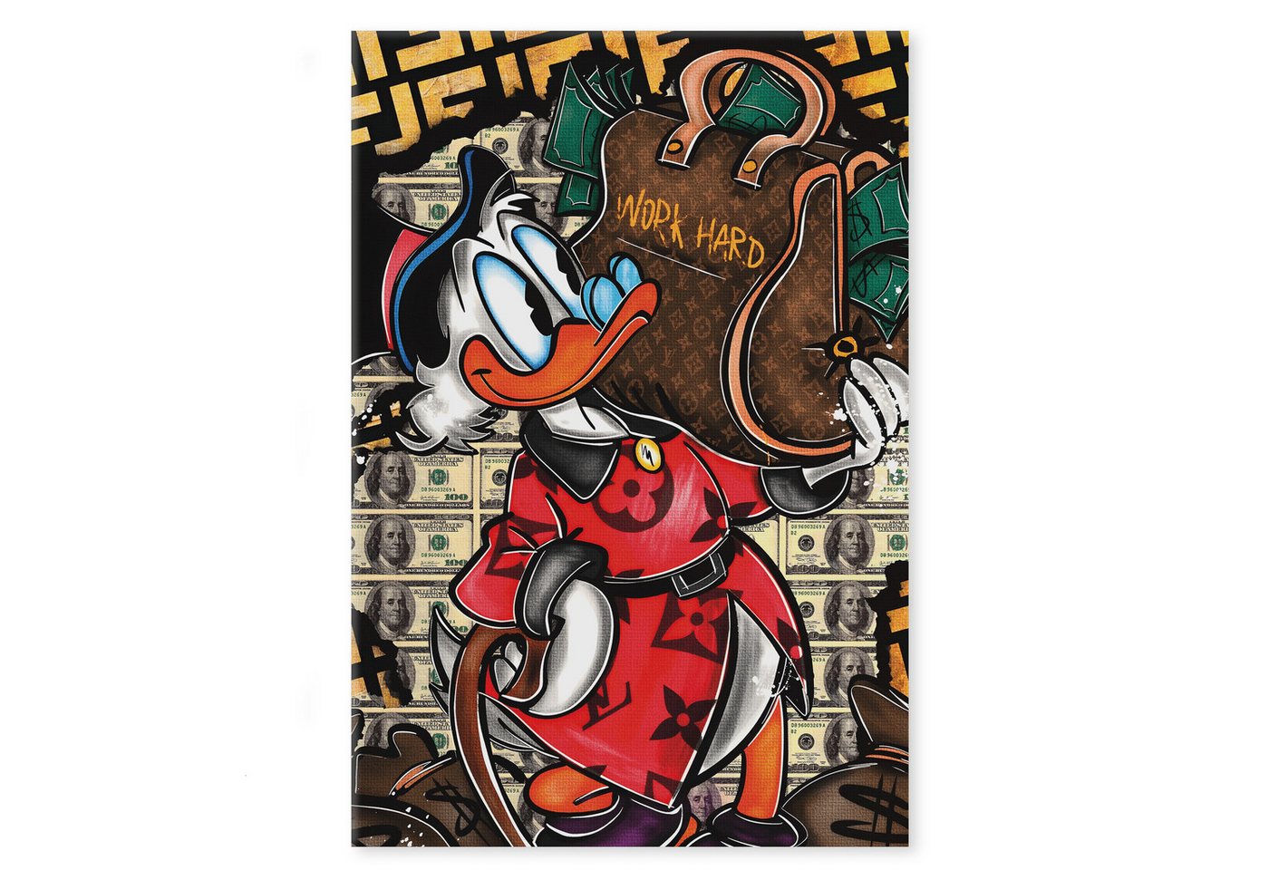 SimpleCanvas Wandbild, Wandbild Dagobert Duck, Geld, Pop Art von SimpleCanvas