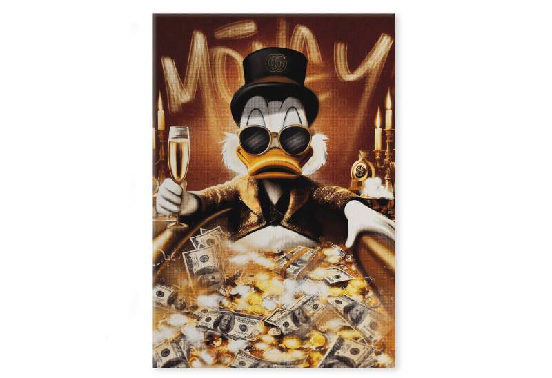 SimpleCanvas Wandbild Bathing Dagobert - Leinwandbild Pop Art / Motivation, Wandbild Dagobert Duck, Geld, Luxuriös von SimpleCanvas