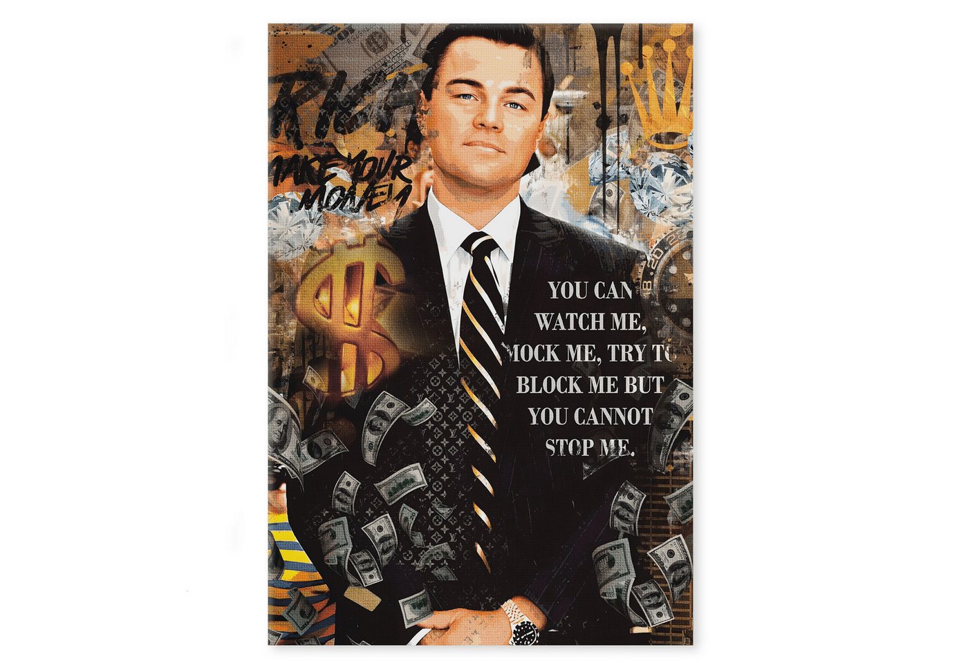 SimpleCanvas Wandbild Can't stop me - Leinwandbild Pop Art / Motivation, Wandbild Di Caprio, Wolf of Wall Street, Geld SimpleCanvas Wandbild Can't stop me - Leinwandbild Pop Art / Motivation, Wandbild Di Caprio, Wolf of Wall Street, Geld von SimpleCanvas