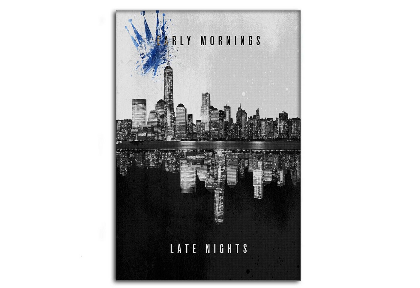 SimpleCanvas Wandbild Early Mornings Late Nights - Leinwandbild Motivation, Wandbild Skyline, Tag und Nacht, Rolex von SimpleCanvas