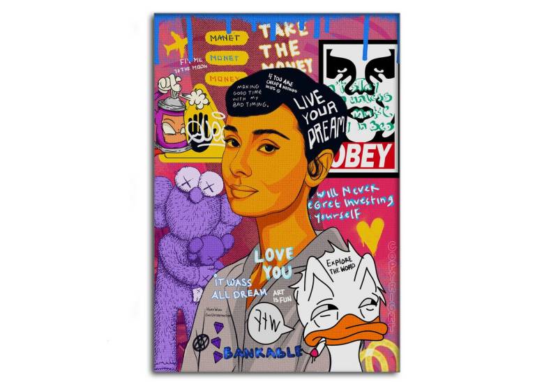 SimpleCanvas Wanddekoobjekt Audrey Hepburn II - Leinwandbild Pop Art, Wandbild Pop Art, Portrait, Hepburn von SimpleCanvas