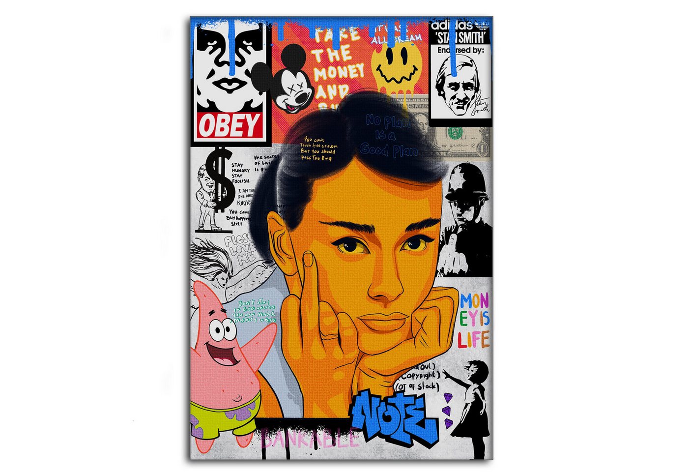 SimpleCanvas Wandbild Audrey Hepburn - Leinwandbild Pop Art, Wandbild Pop Art, Portrait, Hepburn von SimpleCanvas