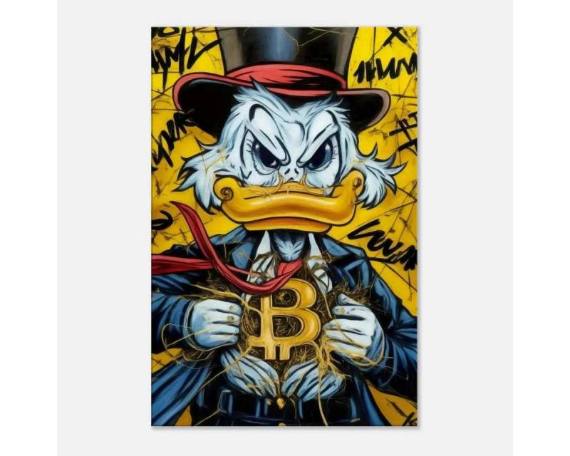 SimpleCanvas Wandbild Bitcoin Duck - Leinwandbild Pop Art, Wandbild Dagobert Duck, Comic, Cartoon, Geld von SimpleCanvas
