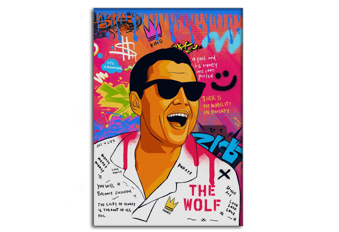 SimpleCanvas Wanddekoobjekt DiCaprio Wolf of Wallstreet - Leinwandbild Pop Art, Wandbild Pop Art, Portrait, DiCaprio SimpleCanvas Wanddekoobjekt DiCaprio Wolf of Wallstreet - Leinwandbild Pop Art, Wandbild Pop Art, Portrait, DiCaprio von SimpleCanvas