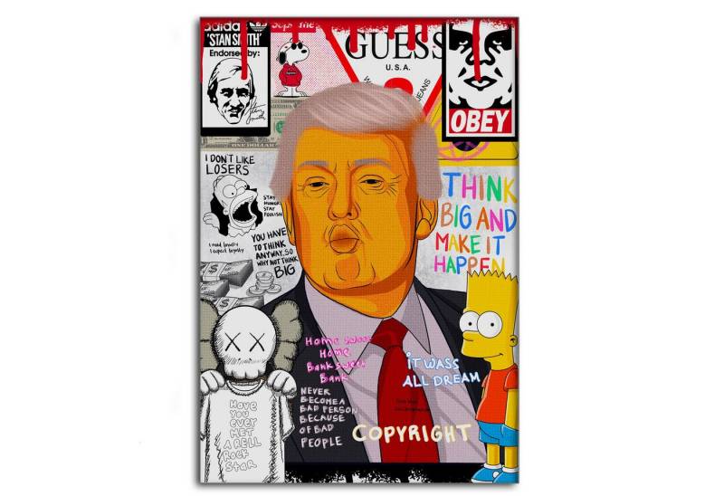 SimpleCanvas Wanddekoobjekt Donald Trump - Leinwandbild Pop Art, Wandbild Pop Art, Portrait, Trump Kiss von SimpleCanvas