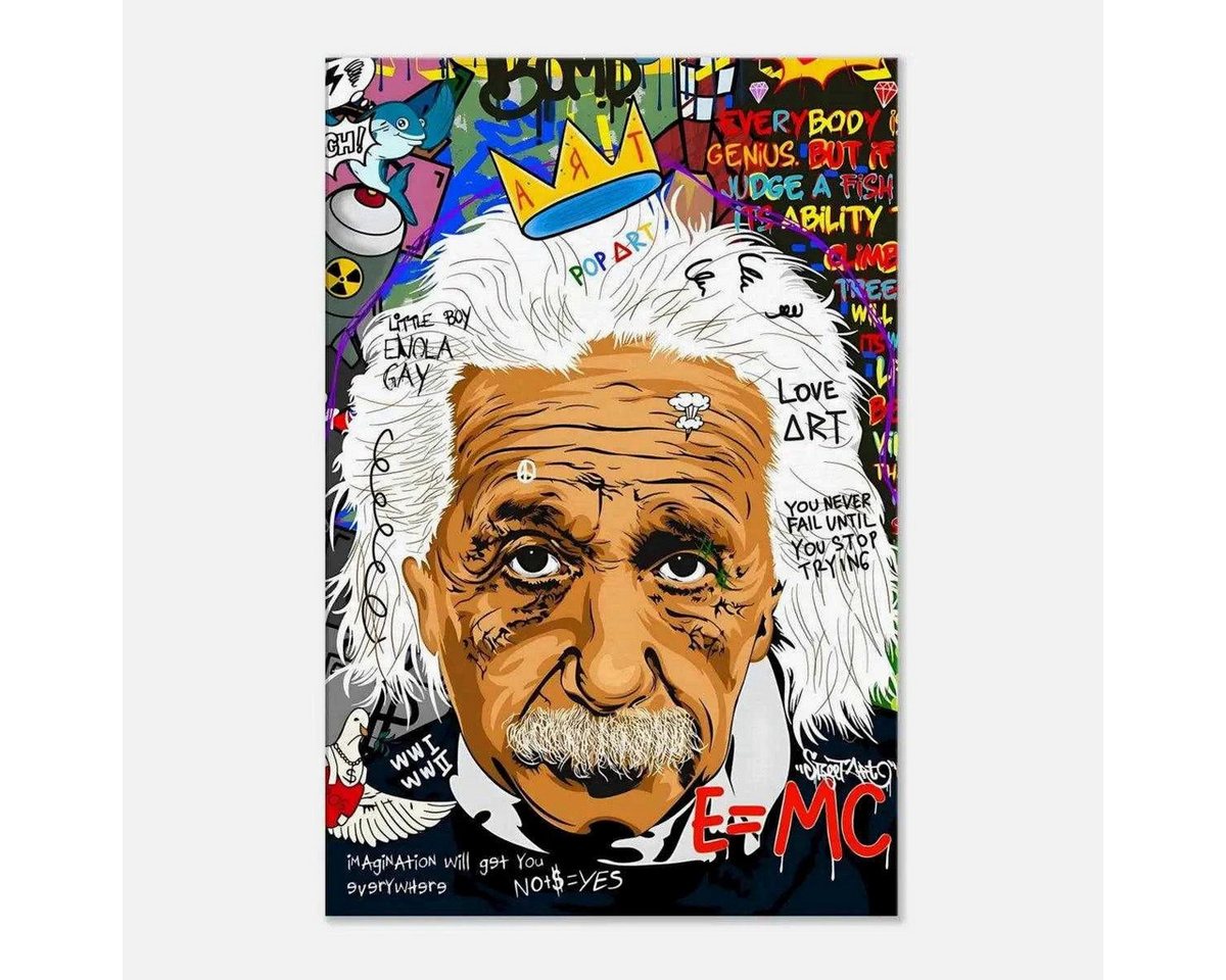 SimpleCanvas Wanddekoobjekt Everybody is a genius - Einstein - Leinwandbild Pop Art von SimpleCanvas