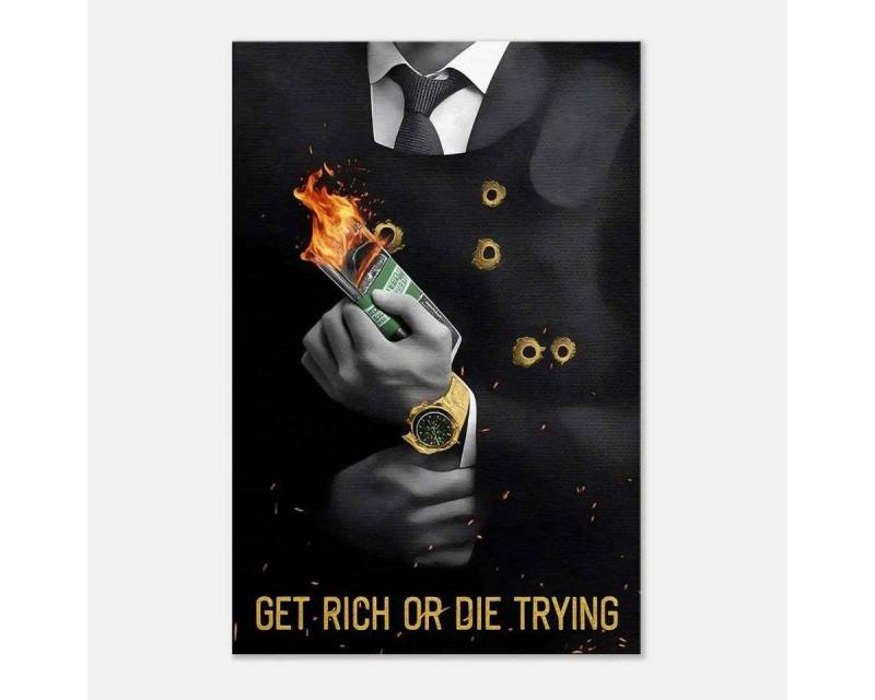SimpleCanvas Wanddekoobjekt Get rich or die trying - Leinwandbild Motivation von SimpleCanvas