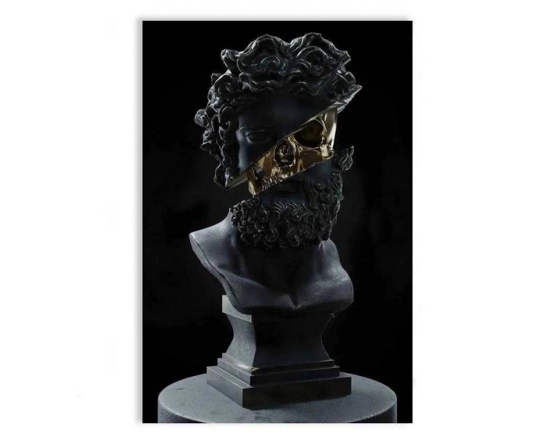 SimpleCanvas Wanddekoobjekt Golden Skull - Leinwandbild Luxuriös, Wandbild Statue, Schwarz Gold, Antik von SimpleCanvas