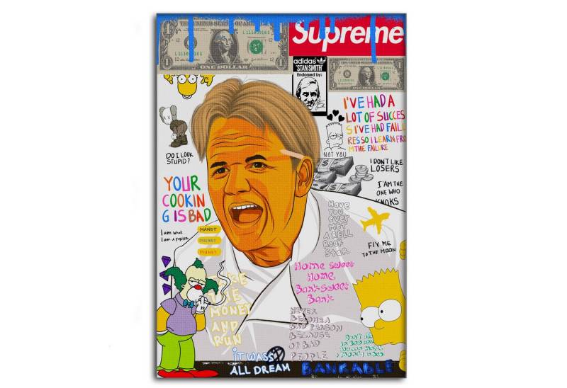 SimpleCanvas Wanddekoobjekt Gordon Ramsay - Leinwandbild Pop Art, Wandbild Pop Art, Portrait, Gordon Ramsay von SimpleCanvas