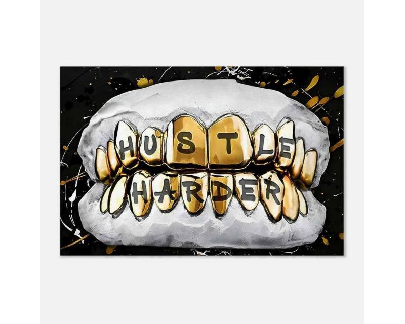 SimpleCanvas Wanddekoobjekt Hustle Harder - Leinwandbild Motivation von SimpleCanvas