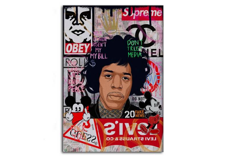 SimpleCanvas Wanddekoobjekt Jimmy Hendrix - Leinwandbild Pop Art, Wandbild Pop Art, Portrait, Jimmy Hendrix von SimpleCanvas