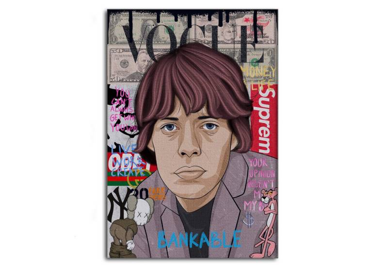 SimpleCanvas Wanddekoobjekt Mick Jagger - Leinwandbild Pop Art, Wandbild Pop Art, Portrait, Mick Jagger von SimpleCanvas
