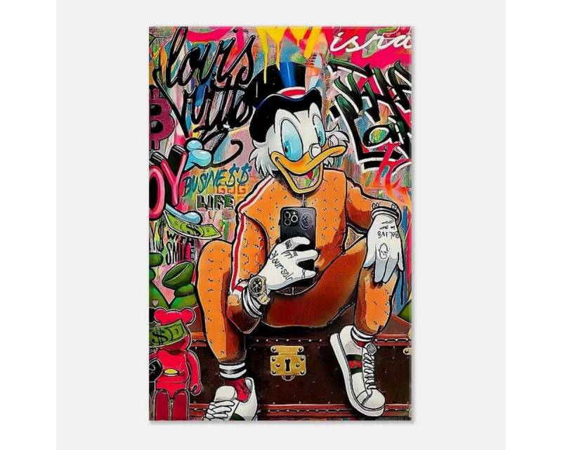 SimpleCanvas Wandbild Modern Dagobert - Leinwandbild Pop Art, Wandbild Dagobert Duck, Comic, Cartoon, Geld von SimpleCanvas
