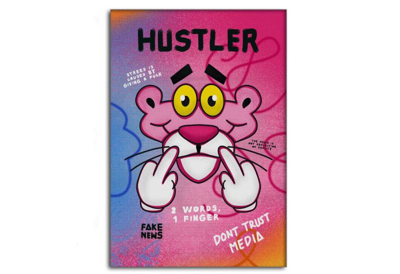 SimpleCanvas Wandbild Pink Panther Hustler - Leinwandbild Pop Art, Wandbild Pop Art, Portrait, Pink Panther von SimpleCanvas