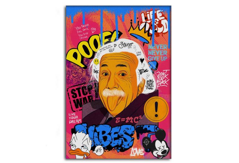SimpleCanvas Wanddekoobjekt Professor Einstein - Leinwandbild Pop Art, Wandbild Pop Art, Portrait, Albert Einstein von SimpleCanvas