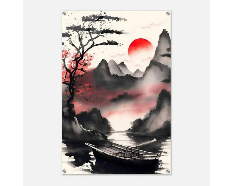 SimpleCanvas Wanddekoobjekt Red Morning - Leinwandbild Japanisch von SimpleCanvas