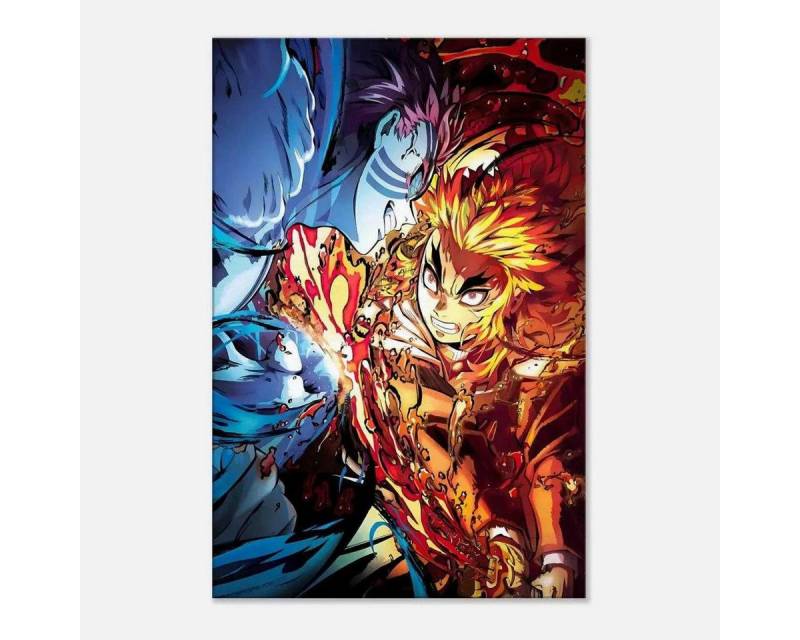 SimpleCanvas Wanddekoobjekt Rengoku vs. Akaza - Anime Leinwandbild, Wandbild Demon Slayer Akaza Kampf von SimpleCanvas