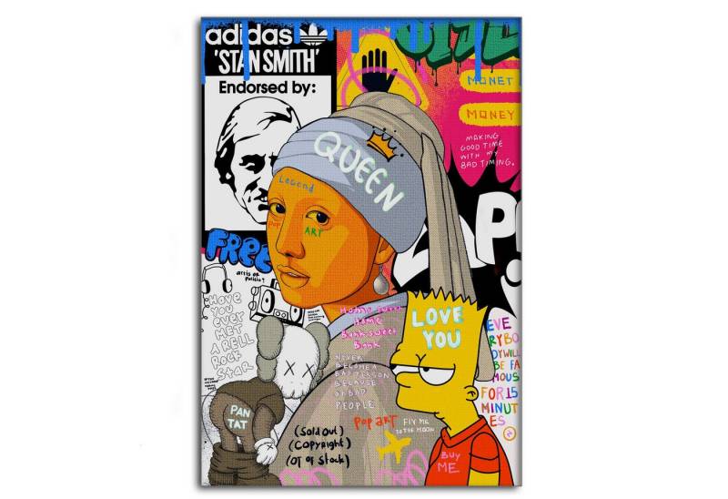 SimpleCanvas Wanddekoobjekt Showtime Pearl - Leinwandbild Pop Art, Wandbild Pop Art, Portrait, Pearl Vermeer von SimpleCanvas