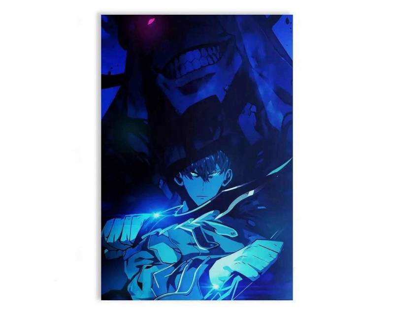 SimpleCanvas Wanddekoobjekt Sung Jinwoo Blue - Solo Leveling - Anime Leinwandbild, Wandbild Solo Leveling, Sung Jinwoo, Kampf von SimpleCanvas