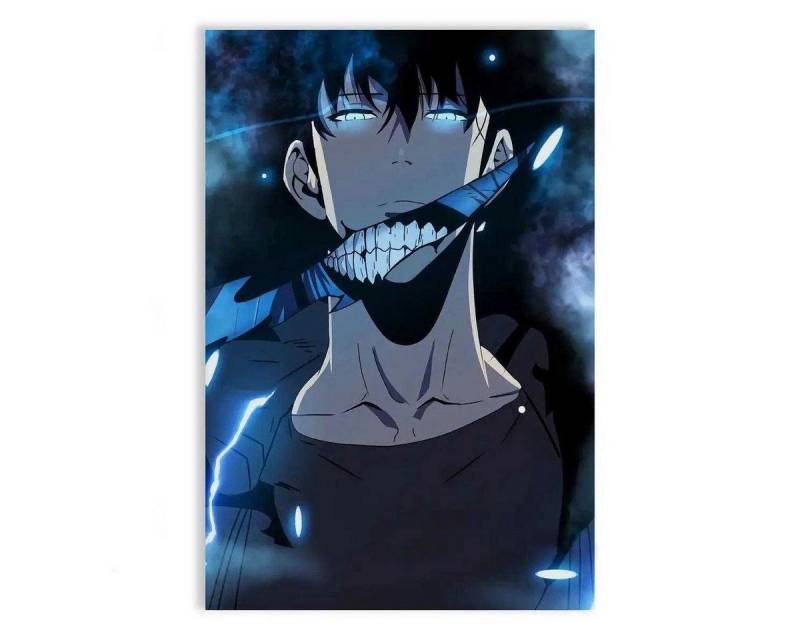SimpleCanvas Wanddekoobjekt Sung Jinwoo Smile - Solo Leveling - Anime Leinwandbild, Wandbild Solo Leveling, Sung Jinwoo, Kampf von SimpleCanvas