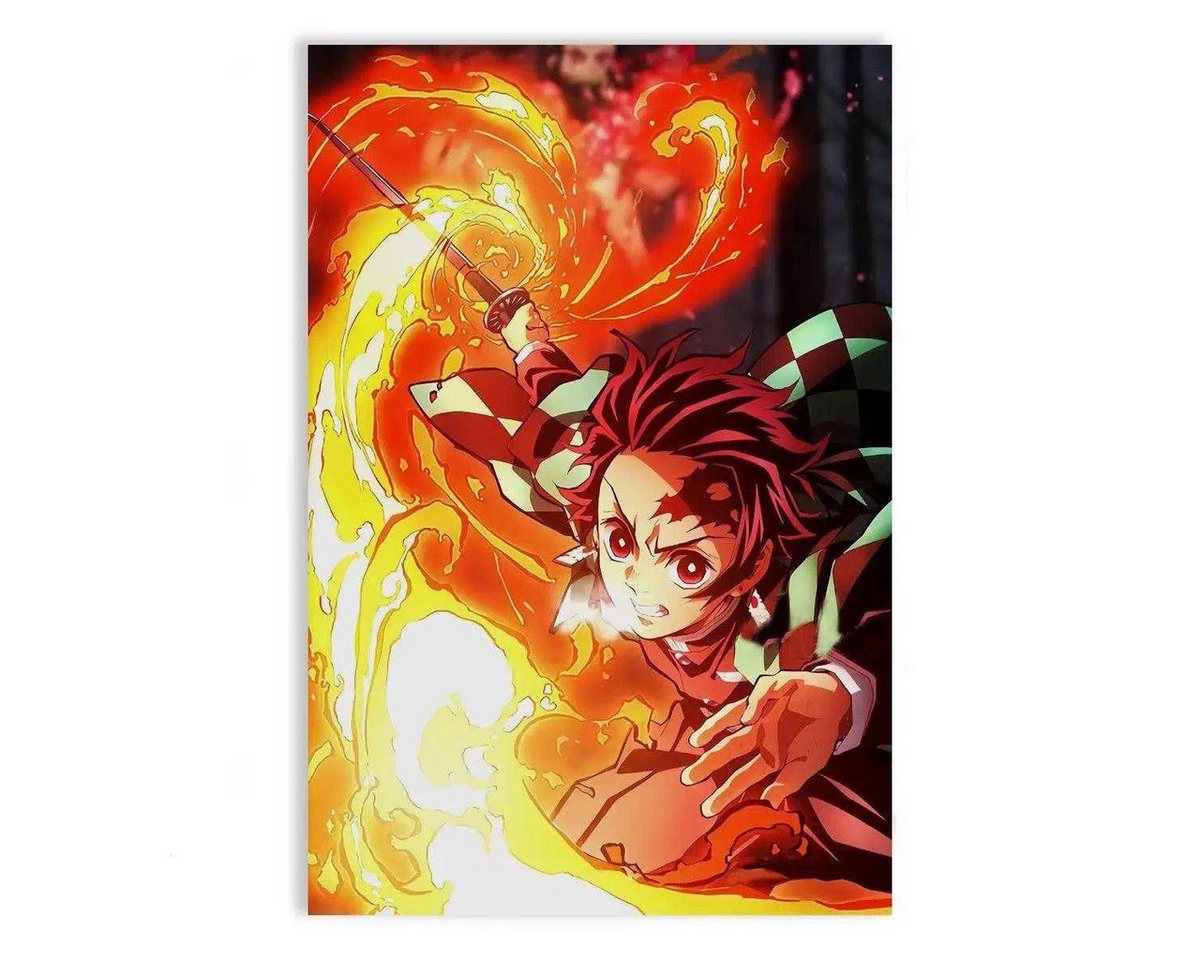 SimpleCanvas Wandbild Tanjiro Fire Breathing - Demon Slayer - Anime Leinwandbild, Wandbild Demon Slayer, Tanjiro Kamado von SimpleCanvas