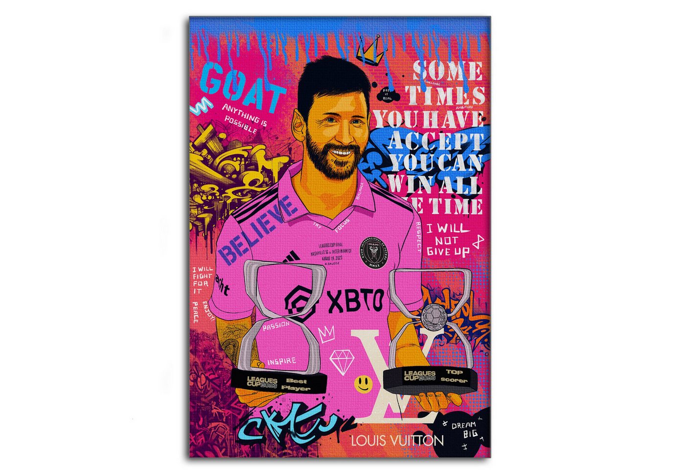 SimpleCanvas Wanddekoobjekt The Goat - Leinwandbild Pop Art, Wandbild Pop Art, Portrait, Messi von SimpleCanvas