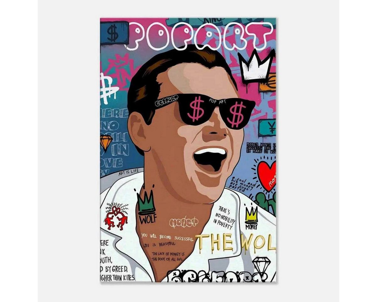 SimpleCanvas Wanddekoobjekt The Wolf - Jordan Belfort - Leinwandbild Pop Art von SimpleCanvas