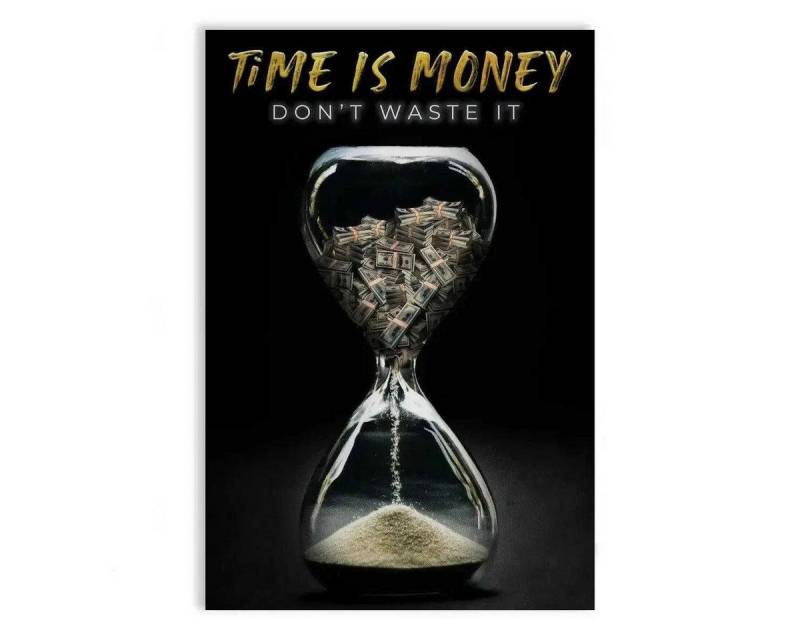 SimpleCanvas Wanddekoobjekt Time is money - Leinwandbild Motivation von SimpleCanvas