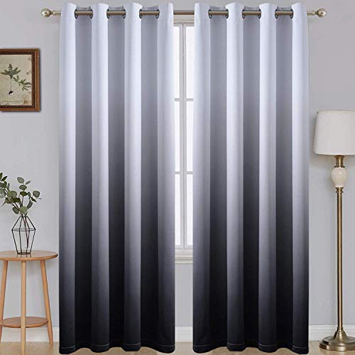 SimpleHome Ombré-Verdunkelungsvorhänge, Farbverlauf Weiß zu Schwarz, lichtblockierend, wärmeisolierend, Ösen, für Schlaf- und Wohnzimmer, 2 Bahnen, ca. 130 cm x 215 cm Länge von SimpleHome
