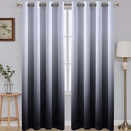 96 Zoll lange Ombre Verdunkelungsvorhänge Farbverlauf Weiß und Schwarz Raumverdunkelungsvorhang Thermoisolierte Ösen Fenstervorhänge für Wohnzimmer/Schlafzimmer (schwarz, 52W x 96L/2 Paneele) von SimpleHome