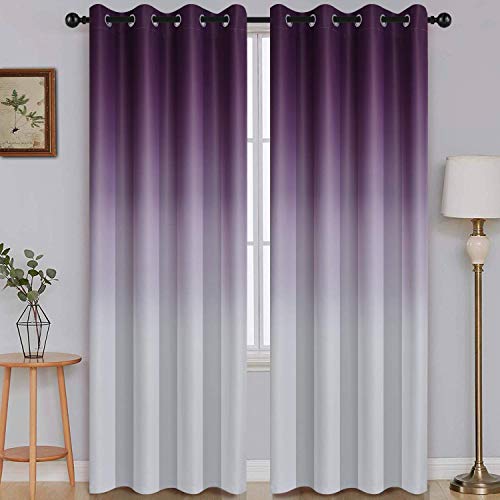 Ombre Verdunkelungsvorhänge für Schlafzimmer, Farbverlauf Lila bis Grau Weiß, Polyester, lichtblockierend, thermisch isoliert, Ösen für Fenster, 2 Paneele, 132.1 x 213.4 cm Länge von SimpleHome